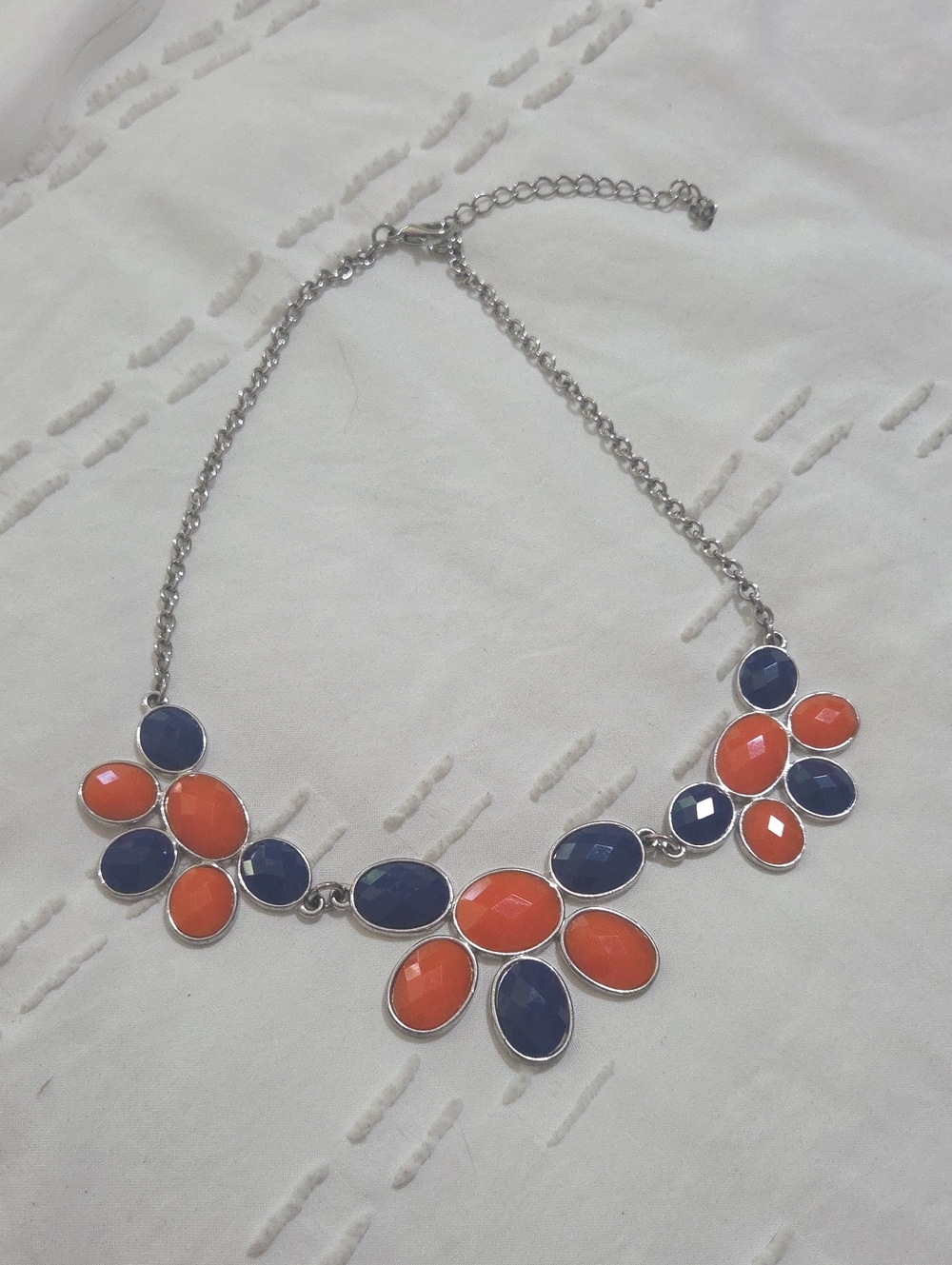Silver-Tone Orange & Navy Statement Necklace - Women Jewelry
